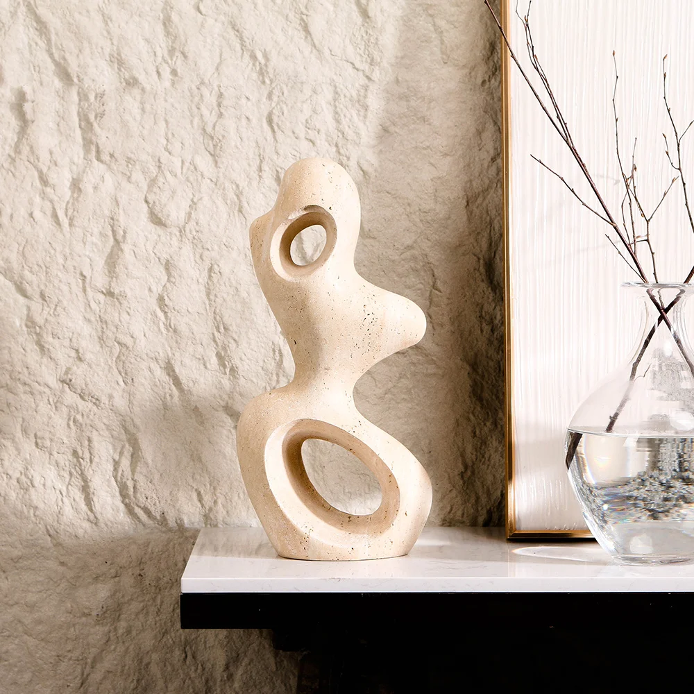 Luxury Wholesale Factory Natural Decorative Modern Art Marble Beige Organic Shape Marble Sculpture Home Decor For Interior