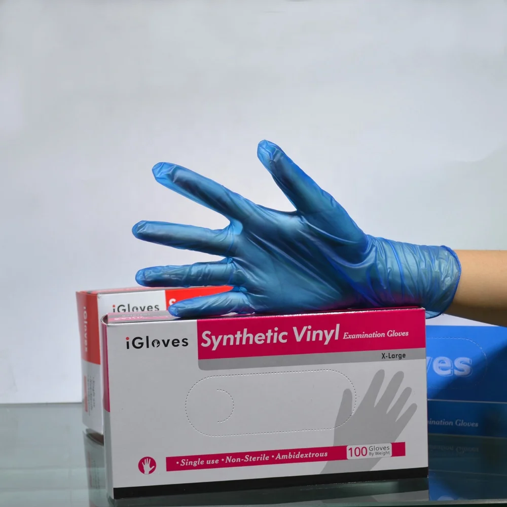 Blue vinyl glovee wholesale CE approval popular in beauty salon disposable PVC glovee powder free