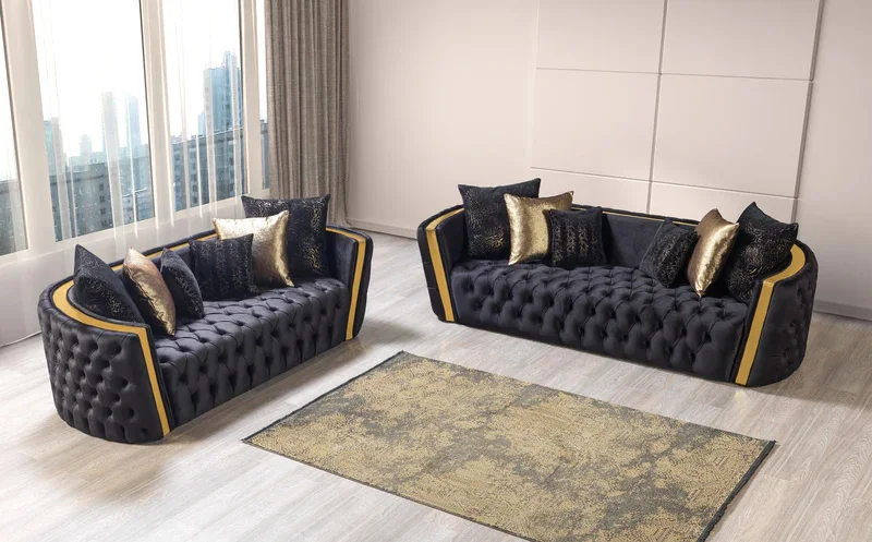 Stainless Steel Frame Living Room Furniture Modern Luxury Velvet Sofa High Quality Upholstered Sofa Set for Home Hotel Lobby