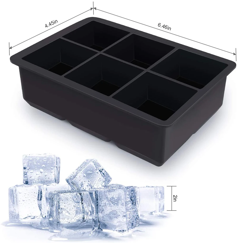 6 Holes Large Ice Cube Tray with Lid, Reusable Silicone Ice Cube Maker Mold