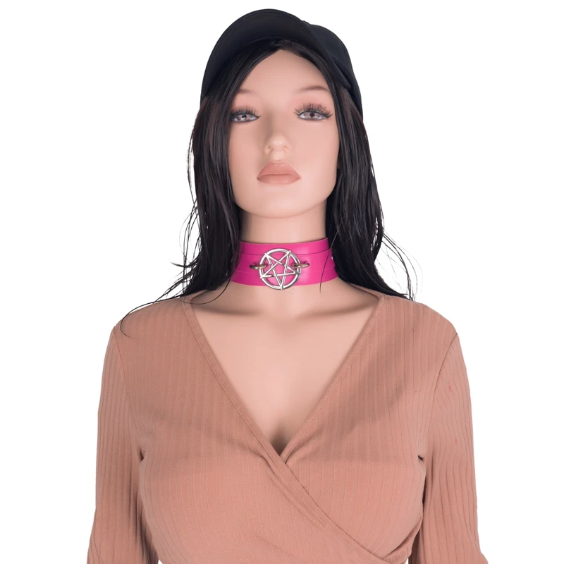 Women Leather Collar Lingerie Collar Gothic Pentagram Adjust Performance Halloween Carnival Rave Party Night Costume Accessory