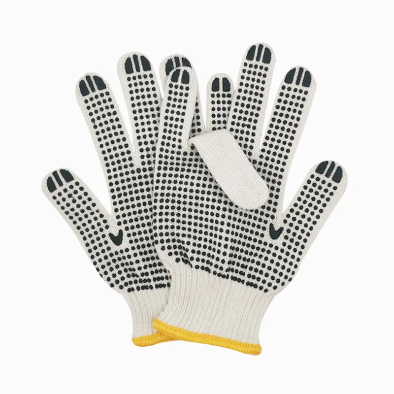 Wholesale Anti-slip Construction Farm 7G 10 Gauge White Cotton Knitted Blue PVC Dotted Safety Hand Garden Work Gloves Black Dots