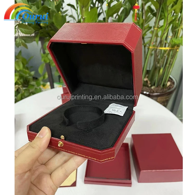 Custom logo Suede velvet Red high quality  jewelry bangle box with bags certificates booklets