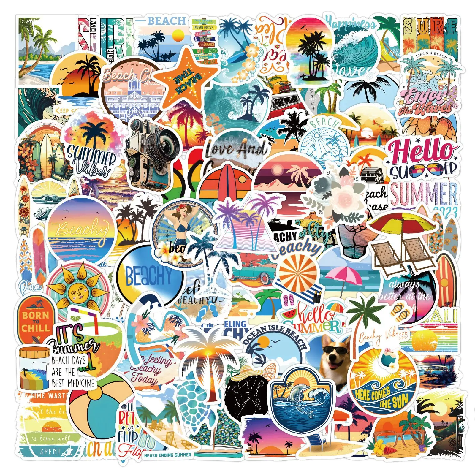 120PCS Summer Coconut Beach Graffiti Stickers Car Phone Kettle Skateboard Decorative Stickers Manufacturers Wholesale Stickers