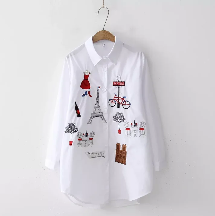 Spring Fall  Blusas Mujer Fashion Casual Embroidered Cotton   female ladies tops women Blouse