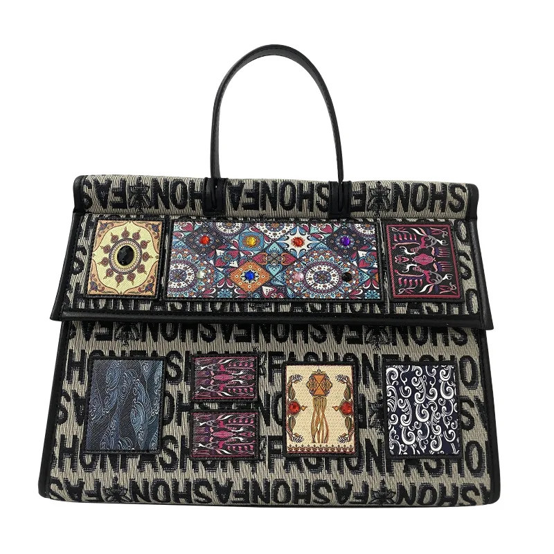 Portable Diagonal Bag Trend Creative Embroidery Large Capacity Hand Bag Mexico Single Unisex GENUINE Leather Wentou WT-VI-23324