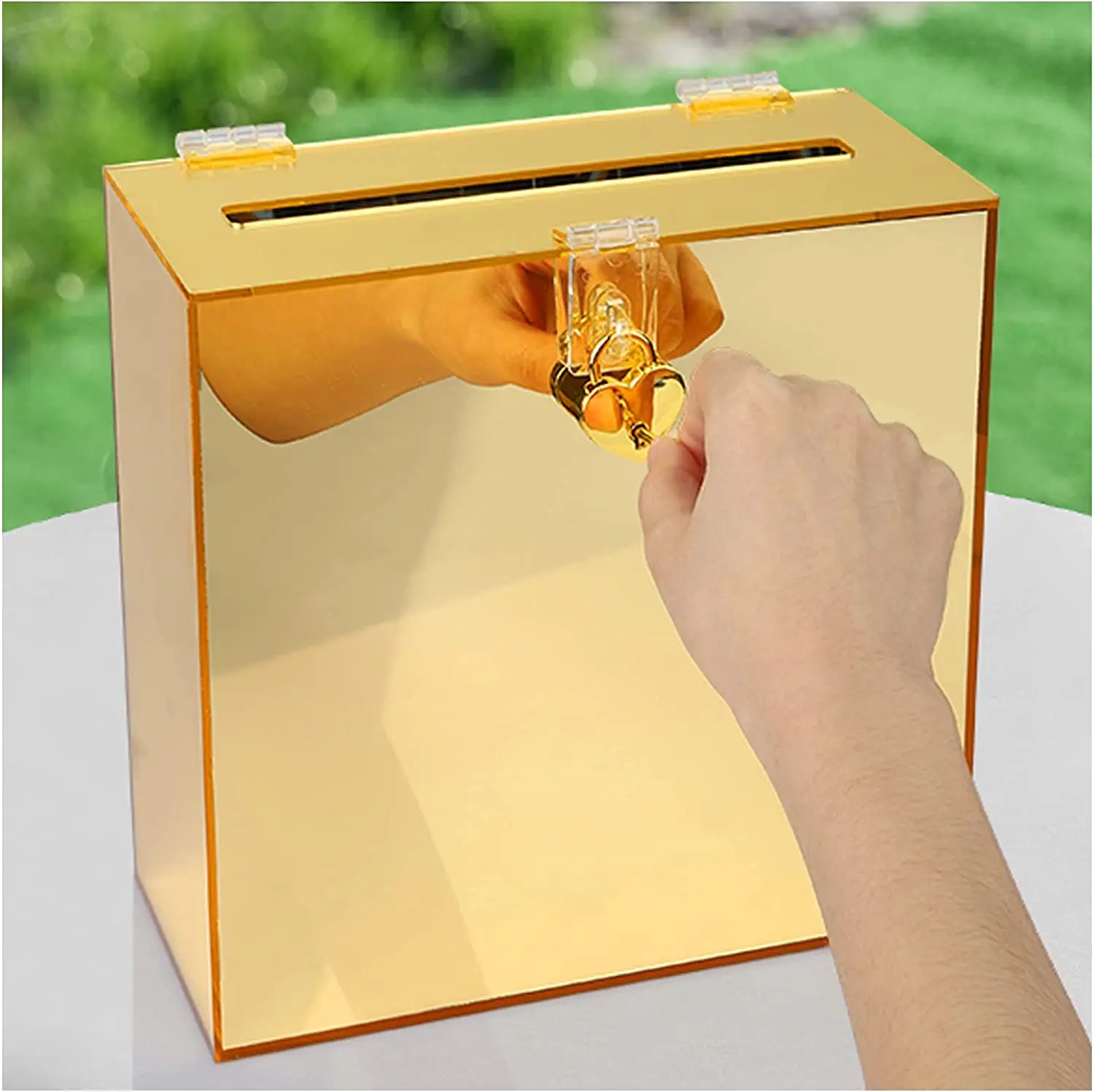 Gold Mirror Acrylic Wedding Card Box with Slot Wedding Receptions Wishing Box