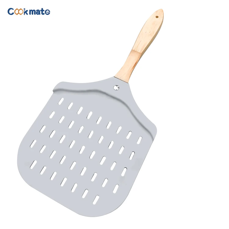 Perforated Pizza Peel Stop Edge Home favor 12 x 14 Inch Rectangular Pizza Turning Peel Aluminum Foldable Pizza Paddle