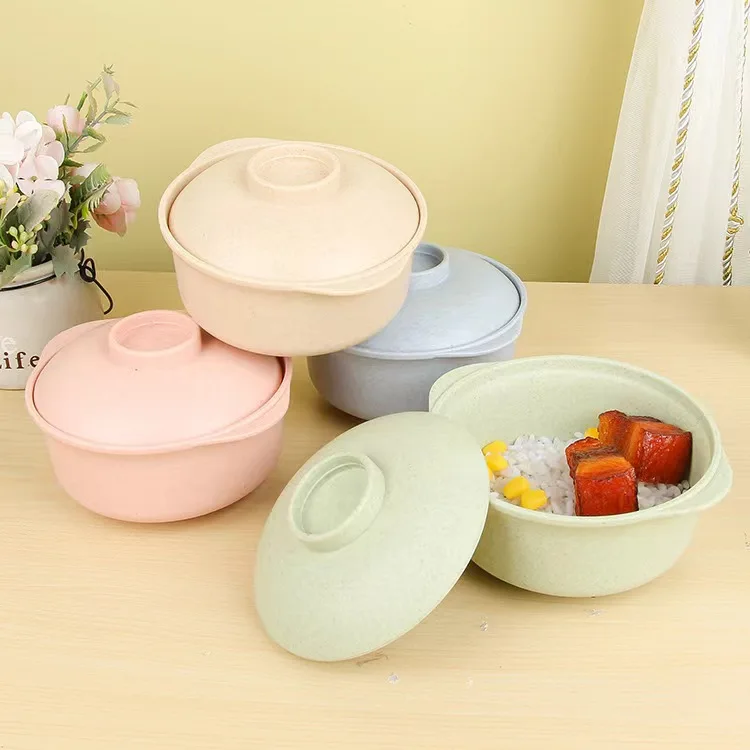 Bowl Of Wheat Straw Wheat Bowl Tableware Soup Pot Soup Bowl Cover Spoon Set Kindergarten Primary School Kids Student