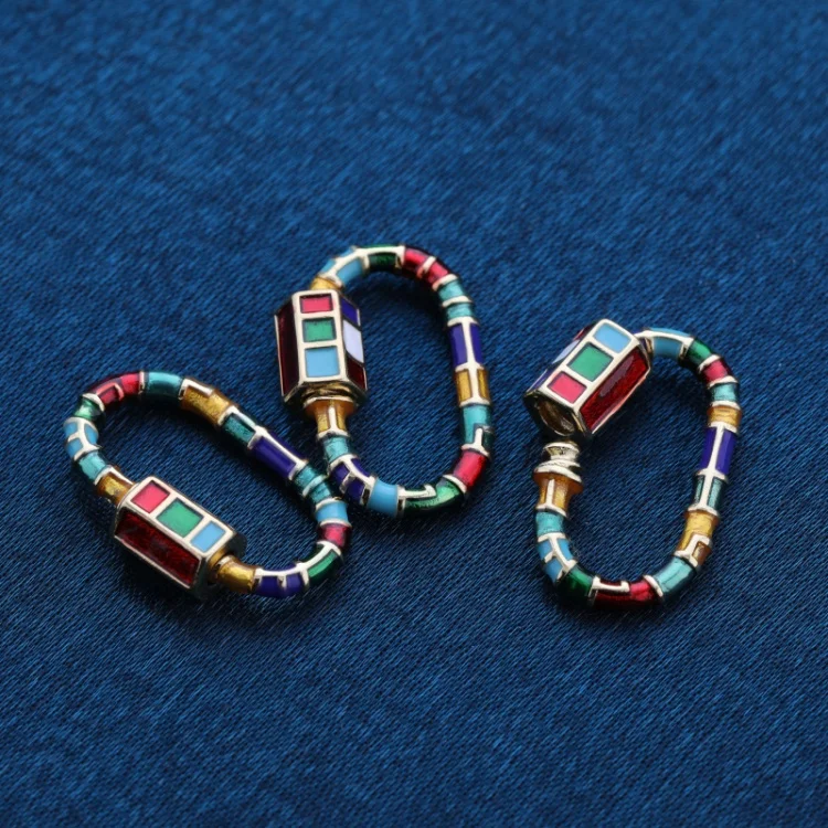 Wholesale Custom Fashion DIY CZ Gold Plated Brass Rainbow Enamel Carabiner Screw Clasp for Jewelry Making