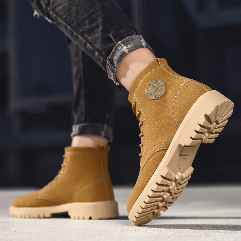 Wholesale custom genuine leather men work boots grind arenaceous PU martin boots