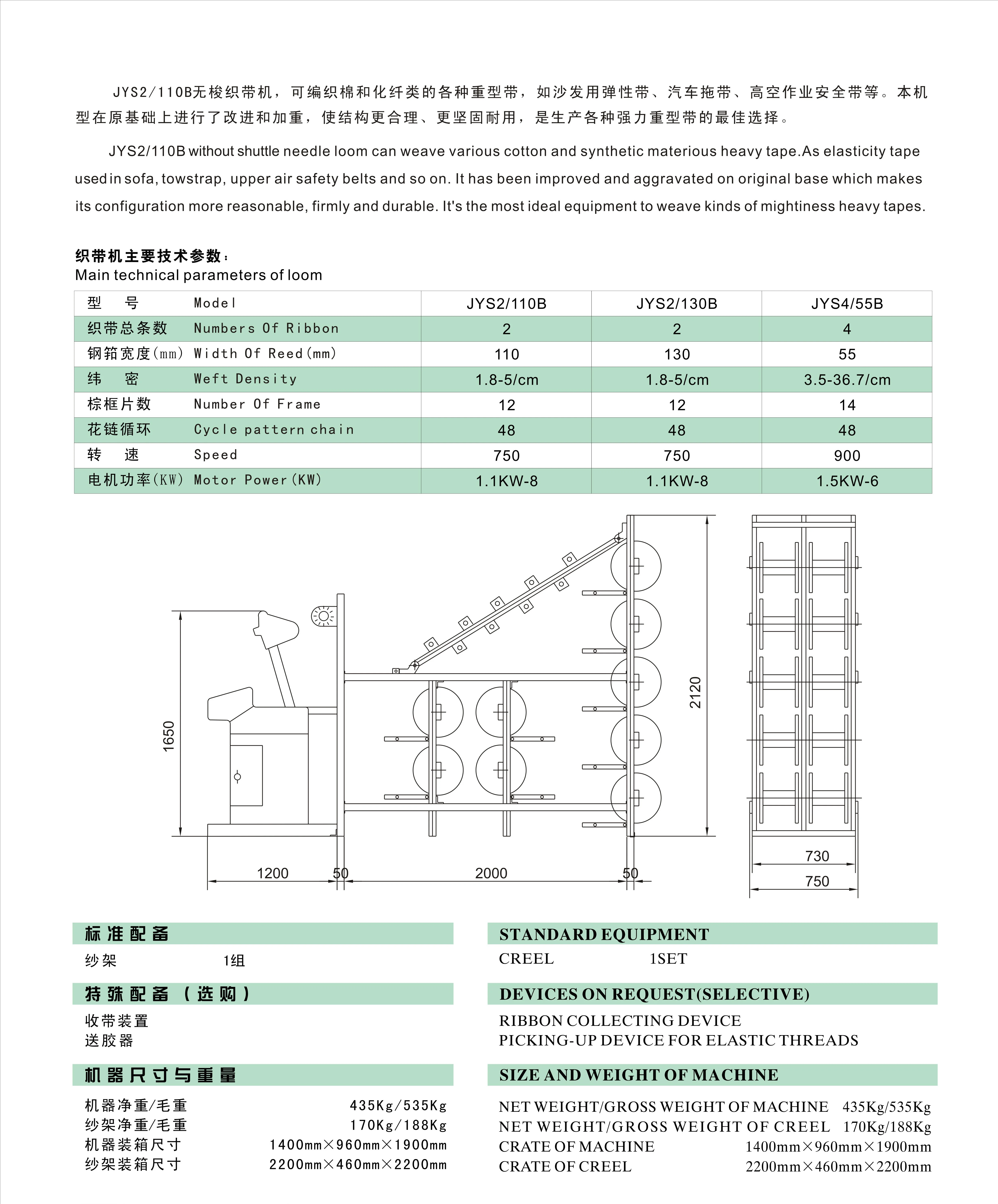 
JYF JIAYI high speed shuttleless HEAVY Webbing needle Loom for belt model JYS2/110 JYS2/130 