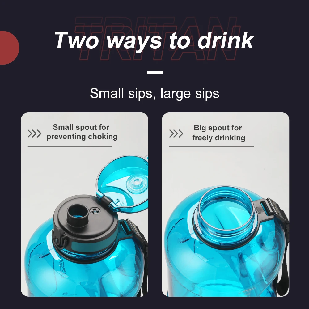 UZSPACE Newest 1700ml uv plastic clear gallon water bottle reusable personalised tritan school cup with handle and flip lid