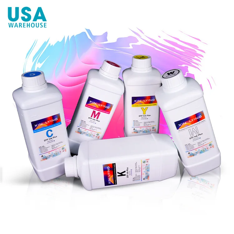 USA Warehouse DTF Fluorescent Ink Plus CMYK+W T-shirt Printing Pigment Ink for Pet Film Heat Transfer 1000g/bottle