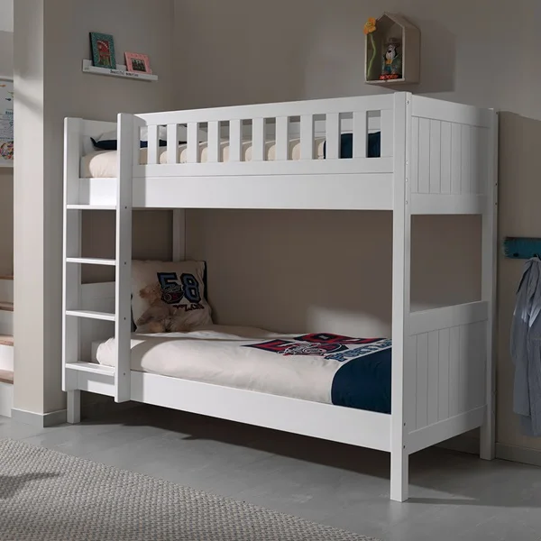 Modern Simple Twin White Design European Style Manufacture Bunk Wooden Bed