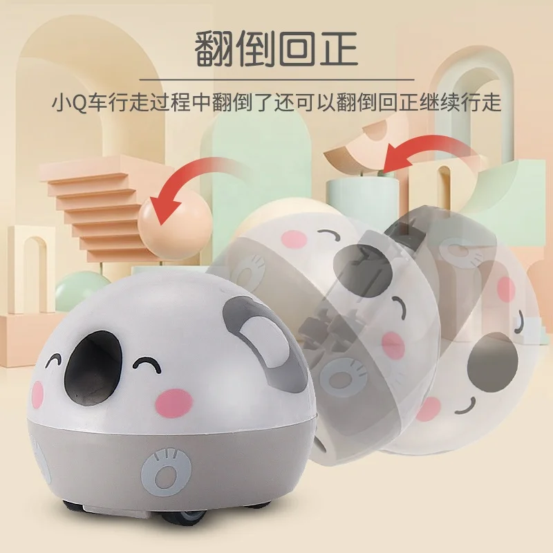Round cartoon animals magnetic sucking mini plastic pull back baby inertia car toy set