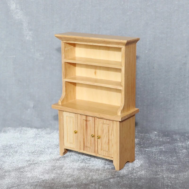 1:12 Wooden Miniature Furniture Dollhouse Mini Furniture Miniature Toy Model Log Color Three-door Vertical Cabinet