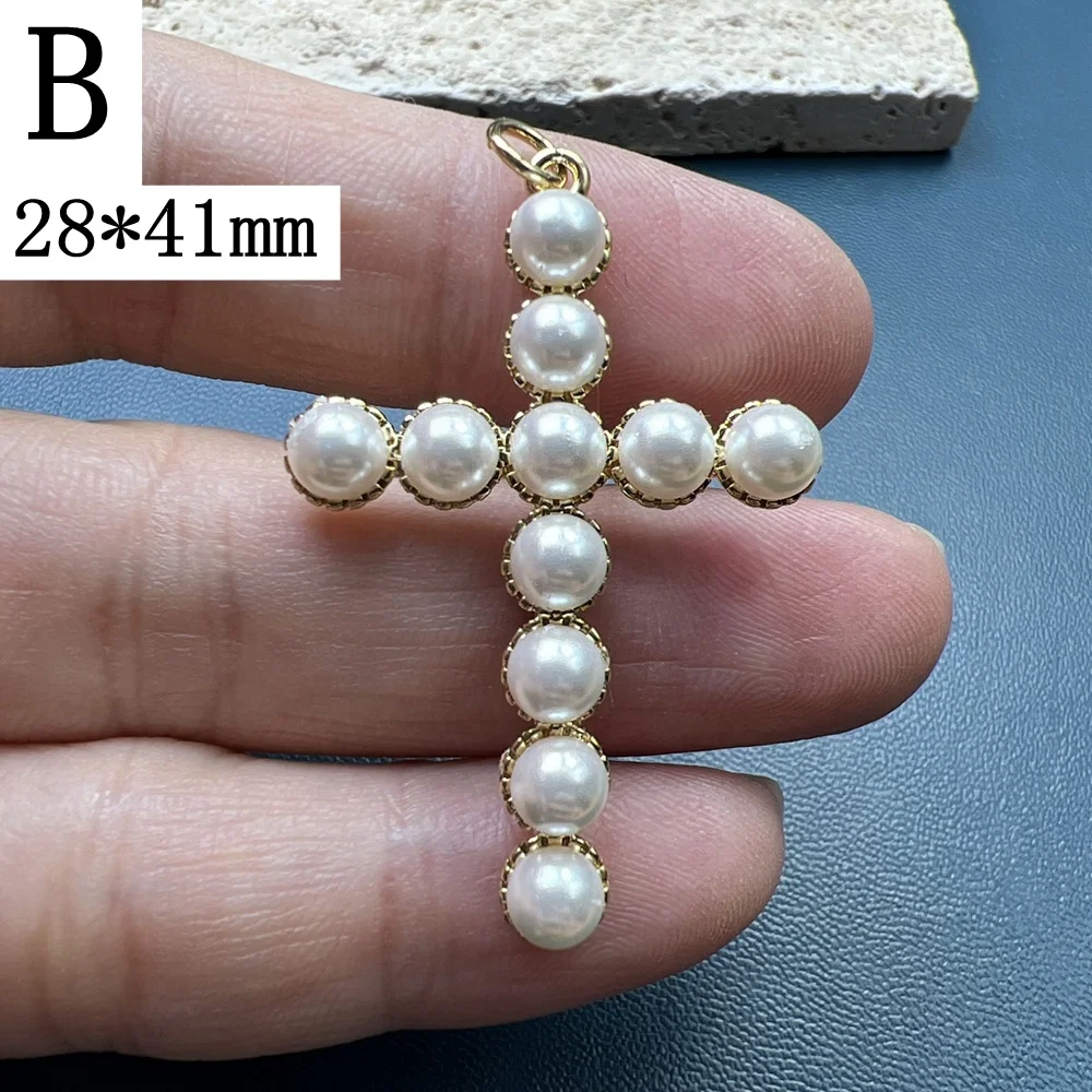 Wholesale Custom Cross Pendants Gold Plated Imitation Pearl Small Charms For Jewelry Making