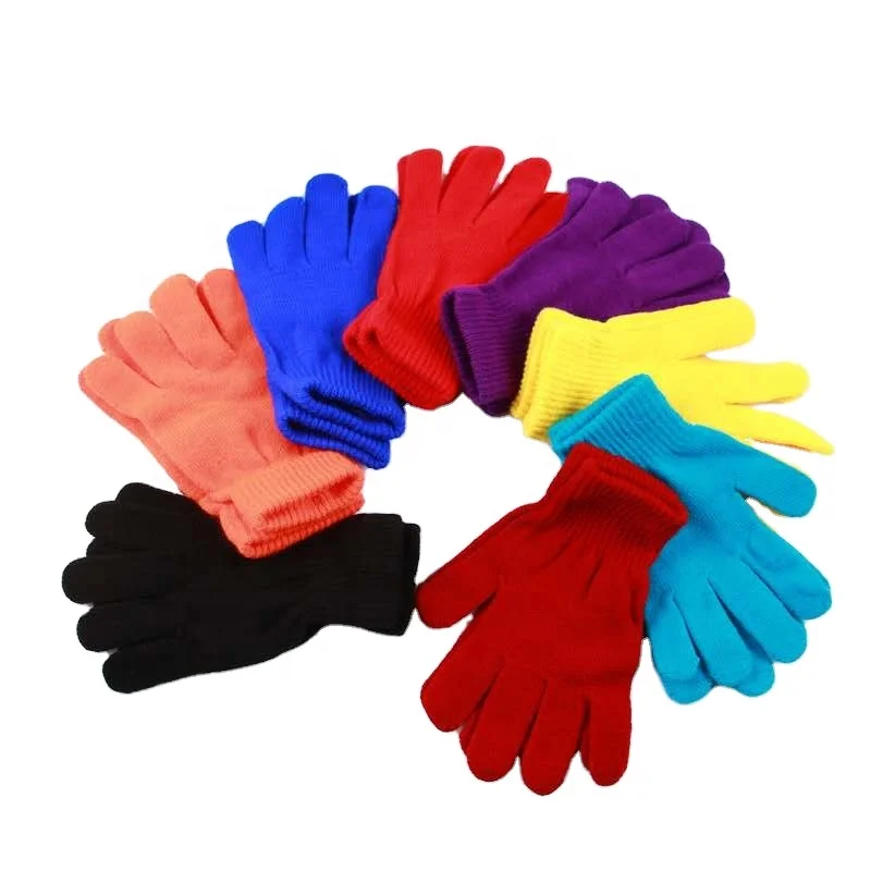 Зимние теплые эластичные вязаные волшебные перчатки для девочек и мальчиков детские перчатки