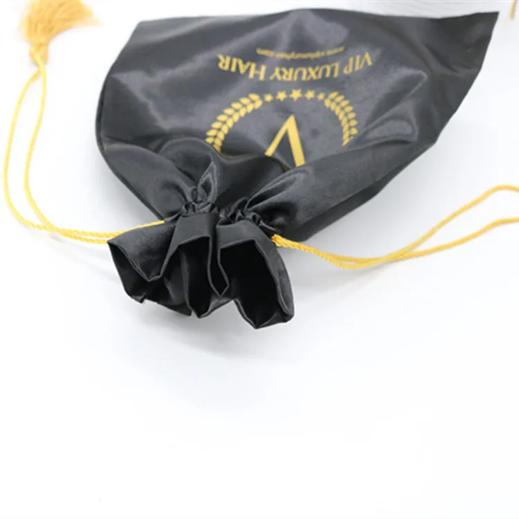 Wholesale Large Drawstring Black Lingerie Satin Bag With Custom Logo