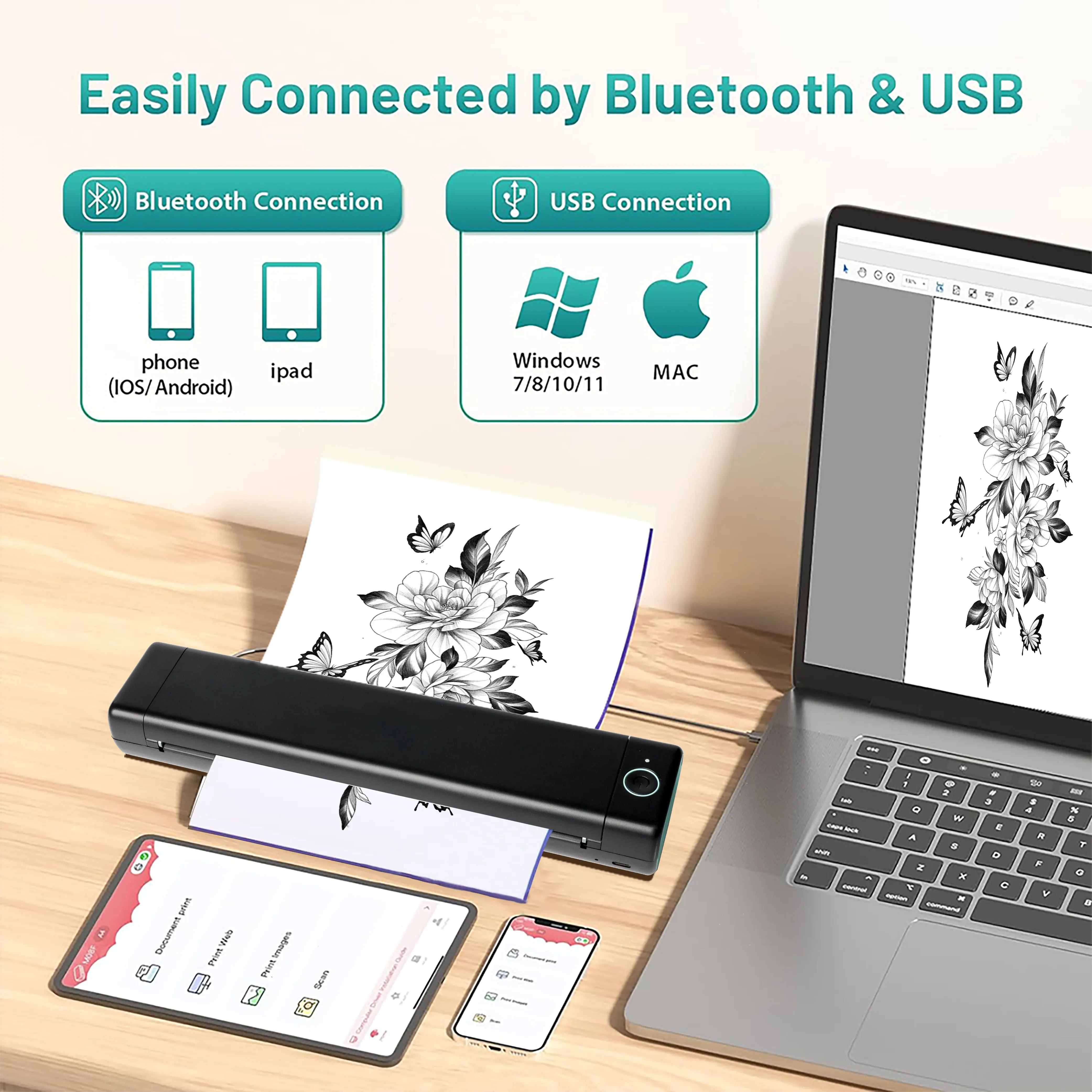 M08F Pro Tattoo Transfer Machine Tattoo Sticker Printer Mini Tattoo Printer portable