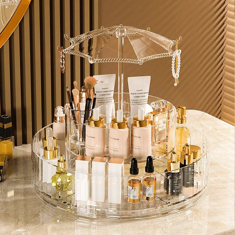 360 rotating cosmetic organizer countertop transparent acrylic makeup organizer clear jewelry boxes organizers