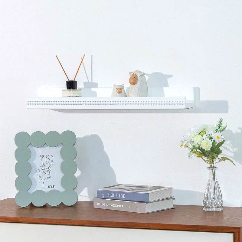 Classic White And Black Beaded Resin Wall Shelf Hanging Storage Furniture MDF Mounted Wall Floating Shelves
