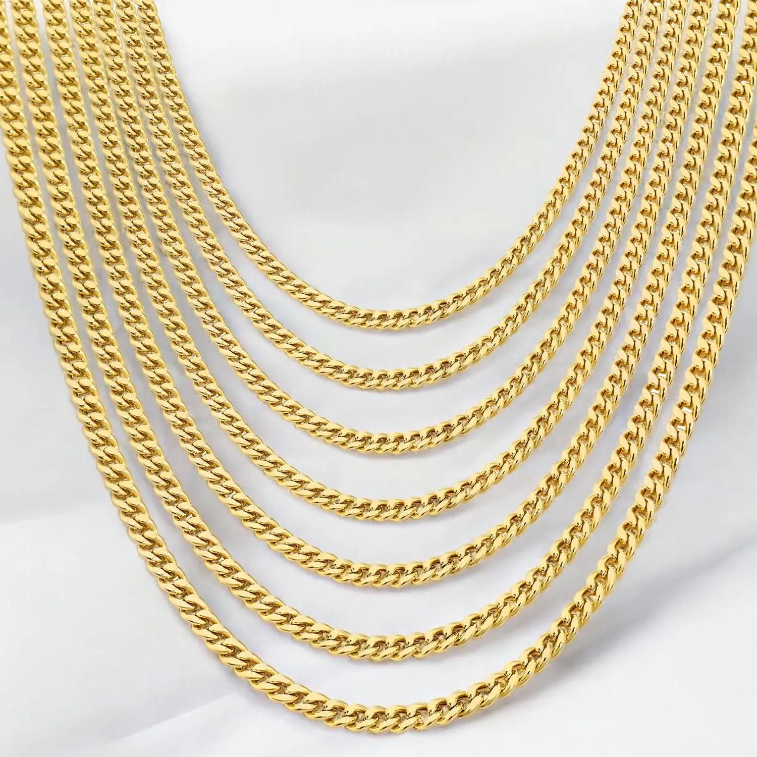 GP 14K 18K Solid gold 1.35mm 2.0mm 2.2mm curb miami cuban link real pure gold luxury jewelry gold chain 14k necklace wholesale