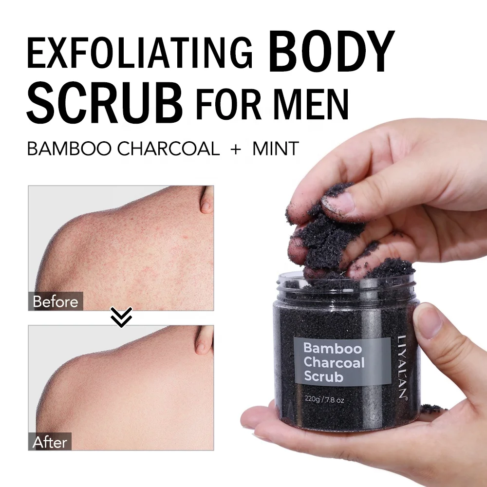 Customized Logo Oil Control Cleansing Exfoliating Dead Skin Sea Salt Bamboo Charcoal Body Scrub for Men