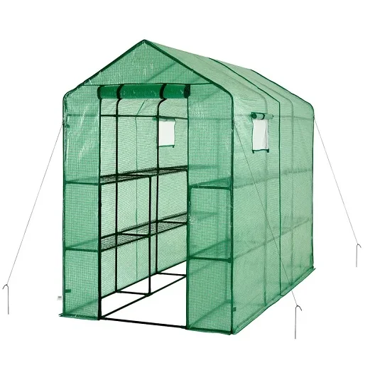 2 Tier 12 Shelf Portable Large Walk In Garden Greenhouse Outdoor Clear Green Polyethylene Grow House