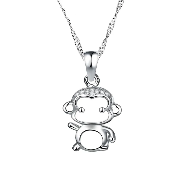 Women Fashion 925 Sterling Silver Monkey Charm Pendant Necklace
