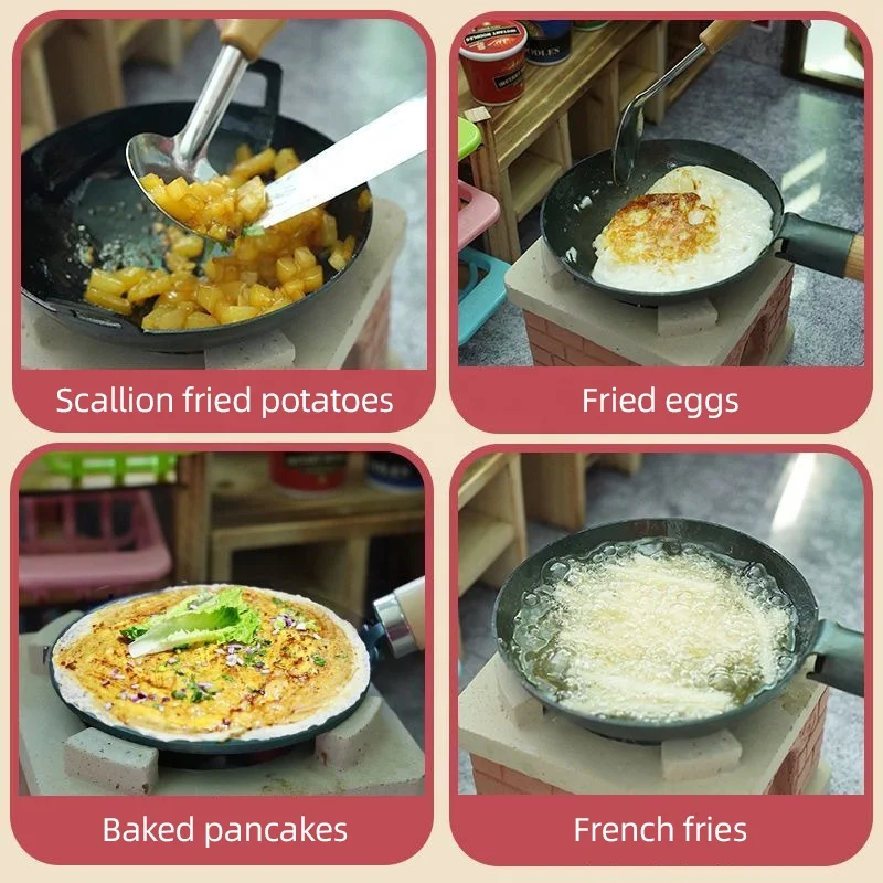 Kids Mini Kitchen Role Play Cook Play House Toy Stir-fry Cooking Toys True Boiling Wooden Complete Simulation Kitchen Set