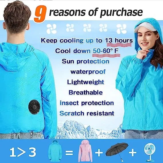 5V USB Cooling Jacket Air Conditioner Jacket with 4 Fans UV Resistant Cooling AC Fan Jacket Stand Casual Polyester OEM Unisex