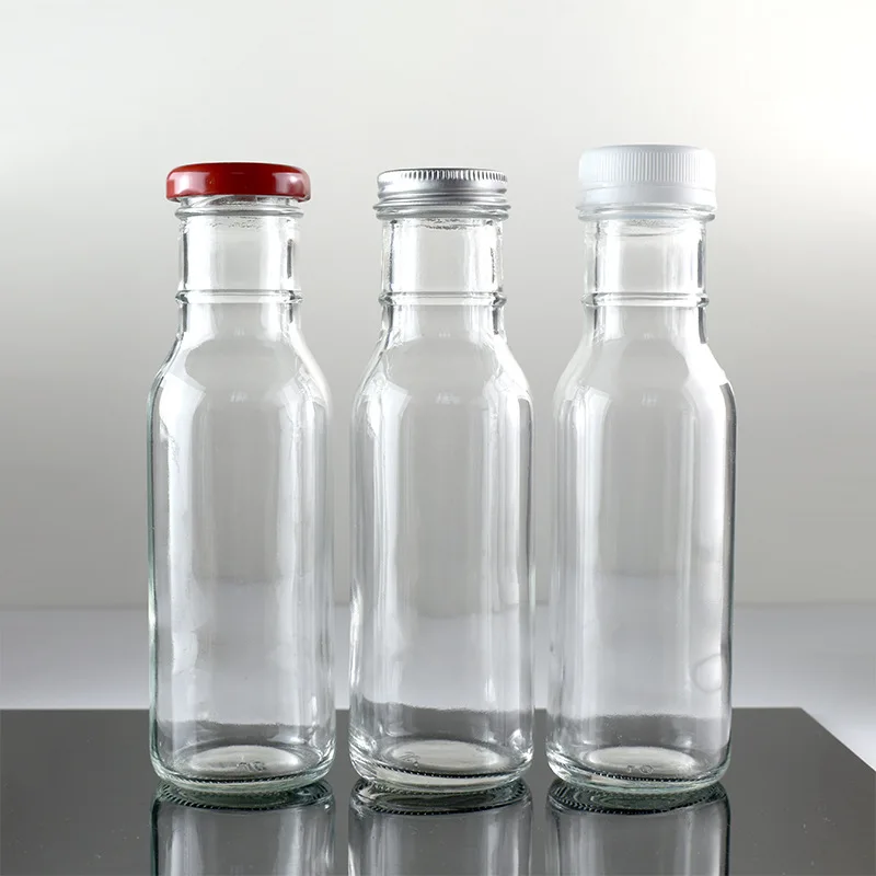 Wholesale 250ml transparent glass bottle for ketchup salad dressing soy sauce vinegar with anti-theft cap in kitchen