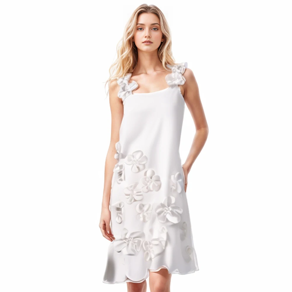 TWOTWINSTYLE Elegant Temperament Three-Dimensional Flower Design High-Grade Sexy Solid Color Halter A-Line Dress