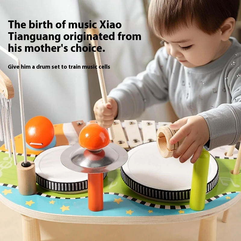 Hot Selling Design MultiFunctional Wooden Percussion Music Instrument Sets Montessori Educational Pretend Music Platform Toys