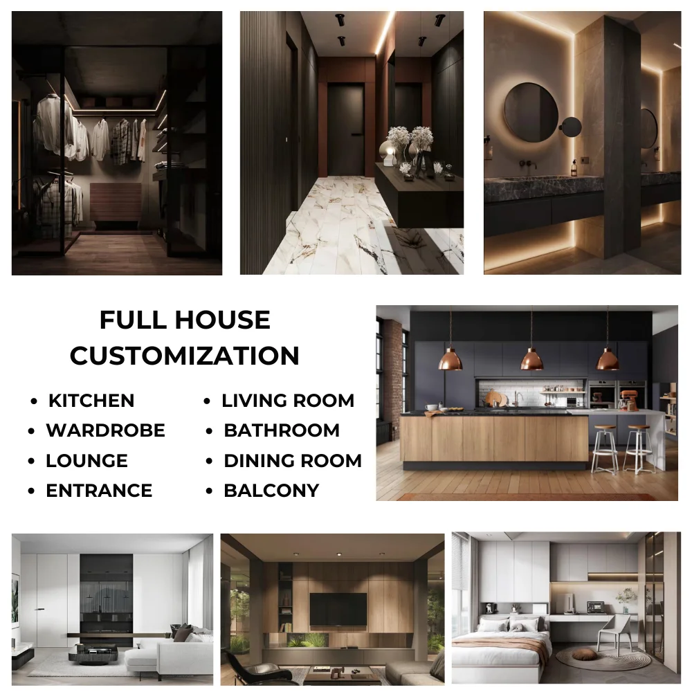 Modern Custom Solid Wood Bedroom Wardrobe Furniture with Glass Door and Slide System Oak Finish Walk-in Kitchen Cabinets