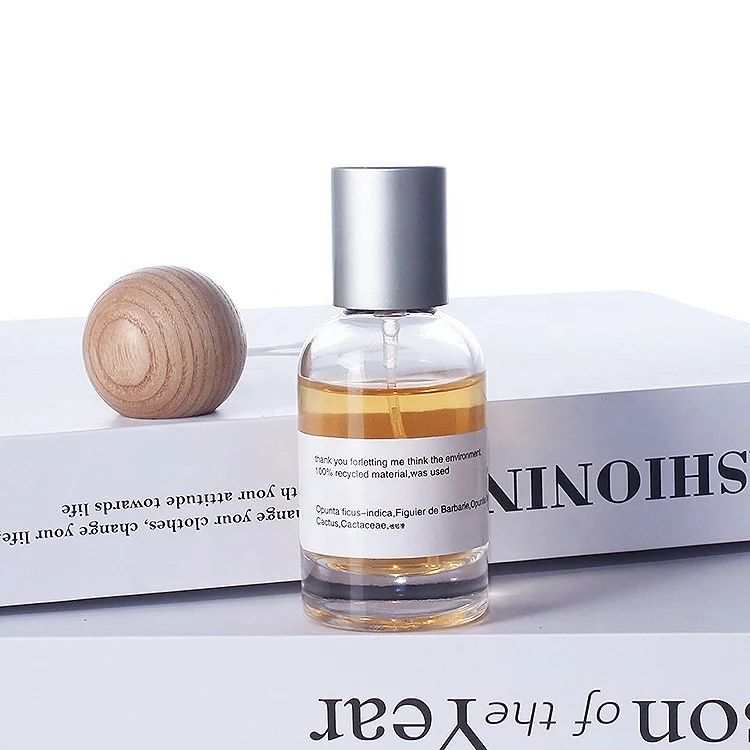 Customized round empty clear perfume glass bottle 50ml 100ml glass spray perfume bottle with metal cap