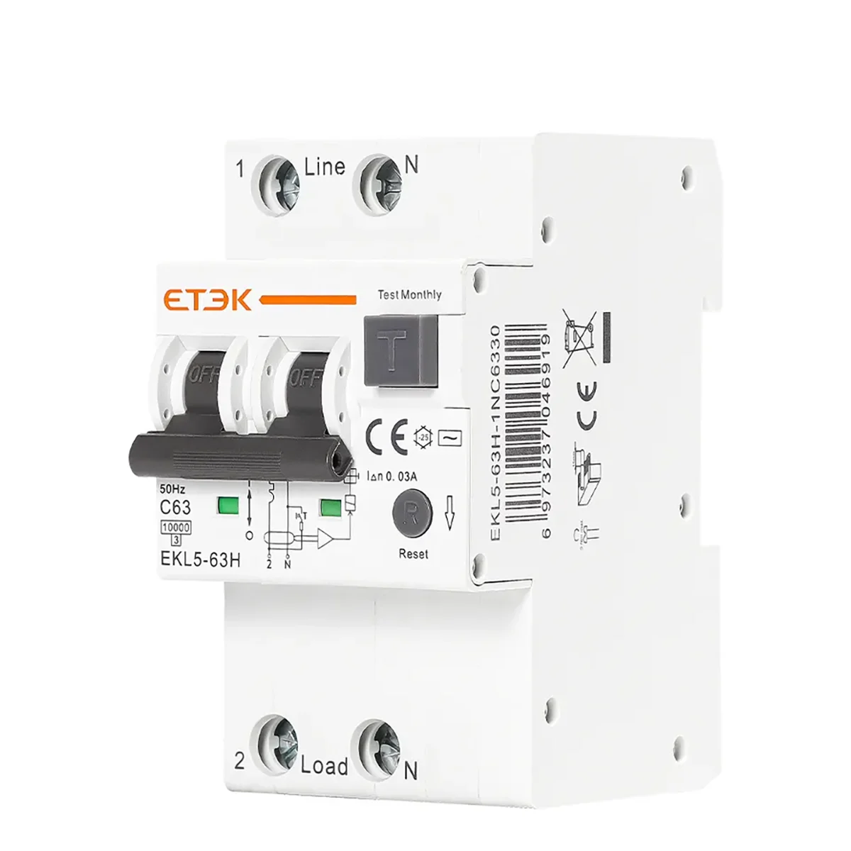ETEK electric circuit breakers  EKL5-2P rcbo chap price over current leakage protection type B 100mA  rcd