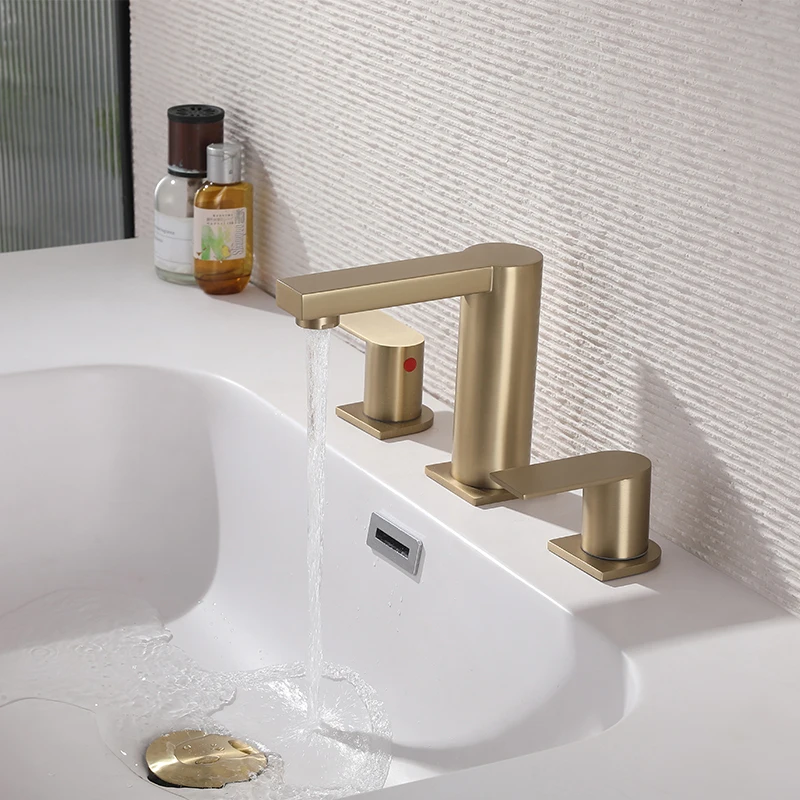Antique Golden Style Stainless Steel Basin Faucet With Dual Hot and Cold Switches Dual Handle Copper Valve Core for Kitchen Use