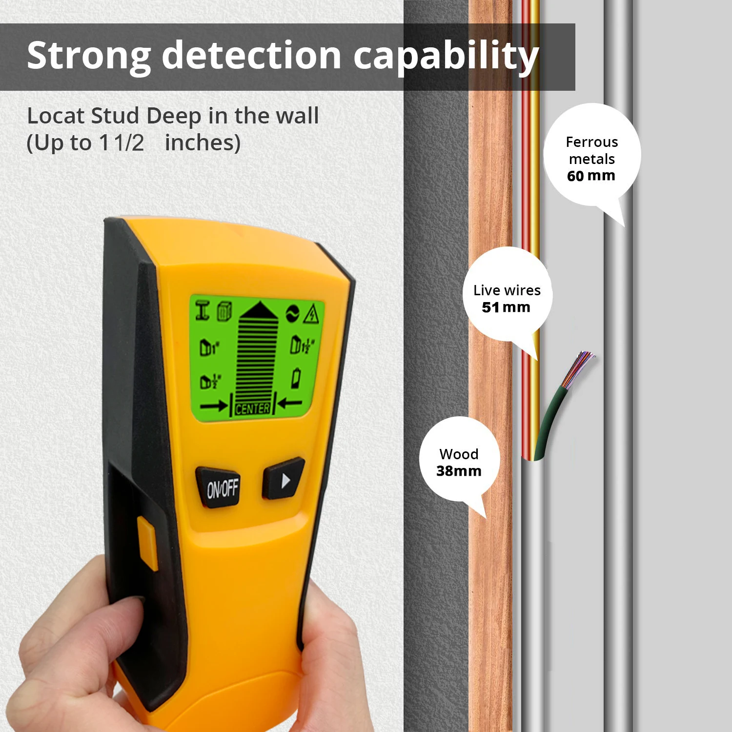 LCD Display Wood and Metal Detector, Electronic Stud Finder with AC Live Wire Wall Detector Center Stud Finder 3 in 1