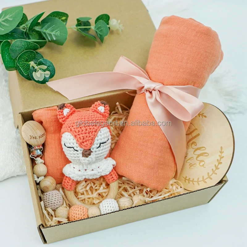 crochet Shower Gift Sets giraffe teether Baby Beech Teether Wooden Animal Rings Chew Toy Gift Sets