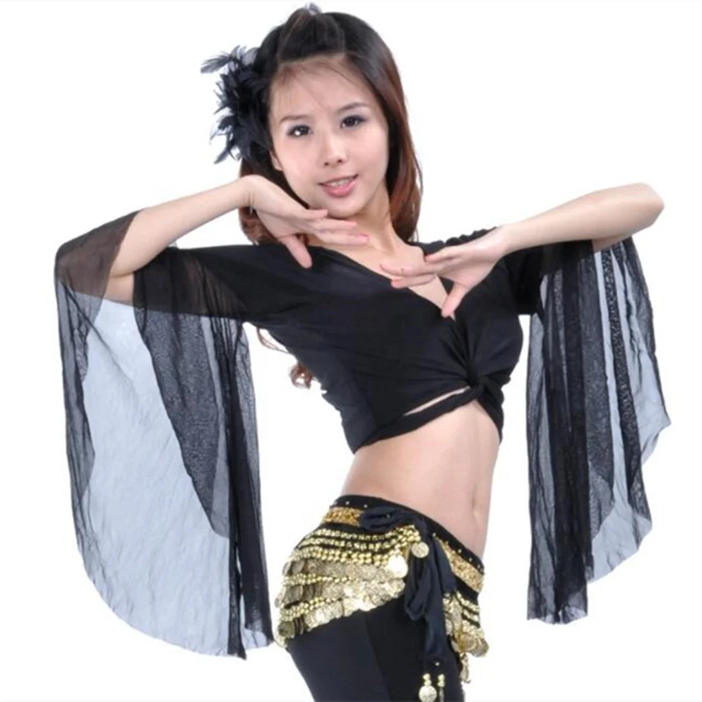 Nayaking Belly Dance Tops Yoga Practice Costume Net Tops Dancer Flowing Butterfly Top 12 Colors