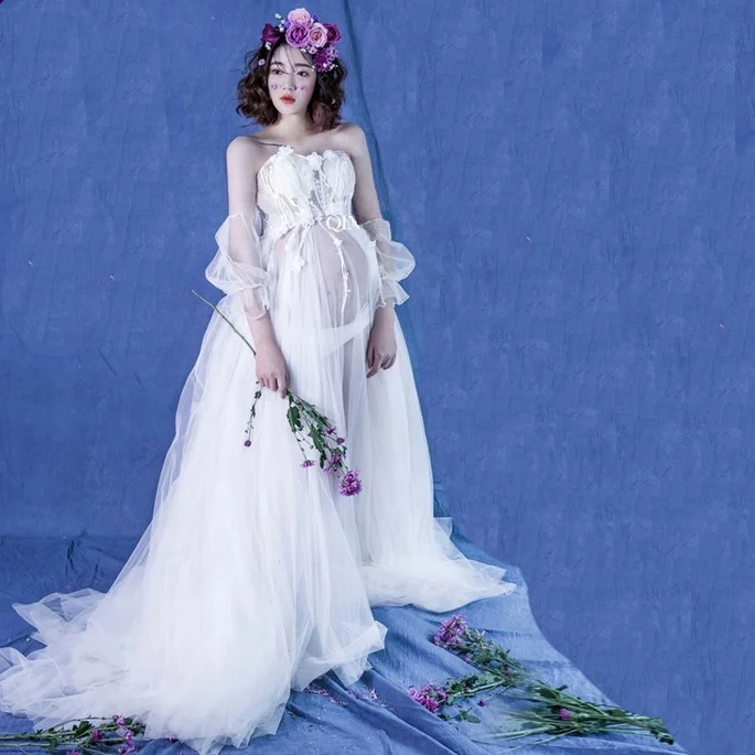 New White Maternity Gown Dresses For Photography Pregnant women Maternity Photo Shoot Dresses for mommy ropa de embarazada