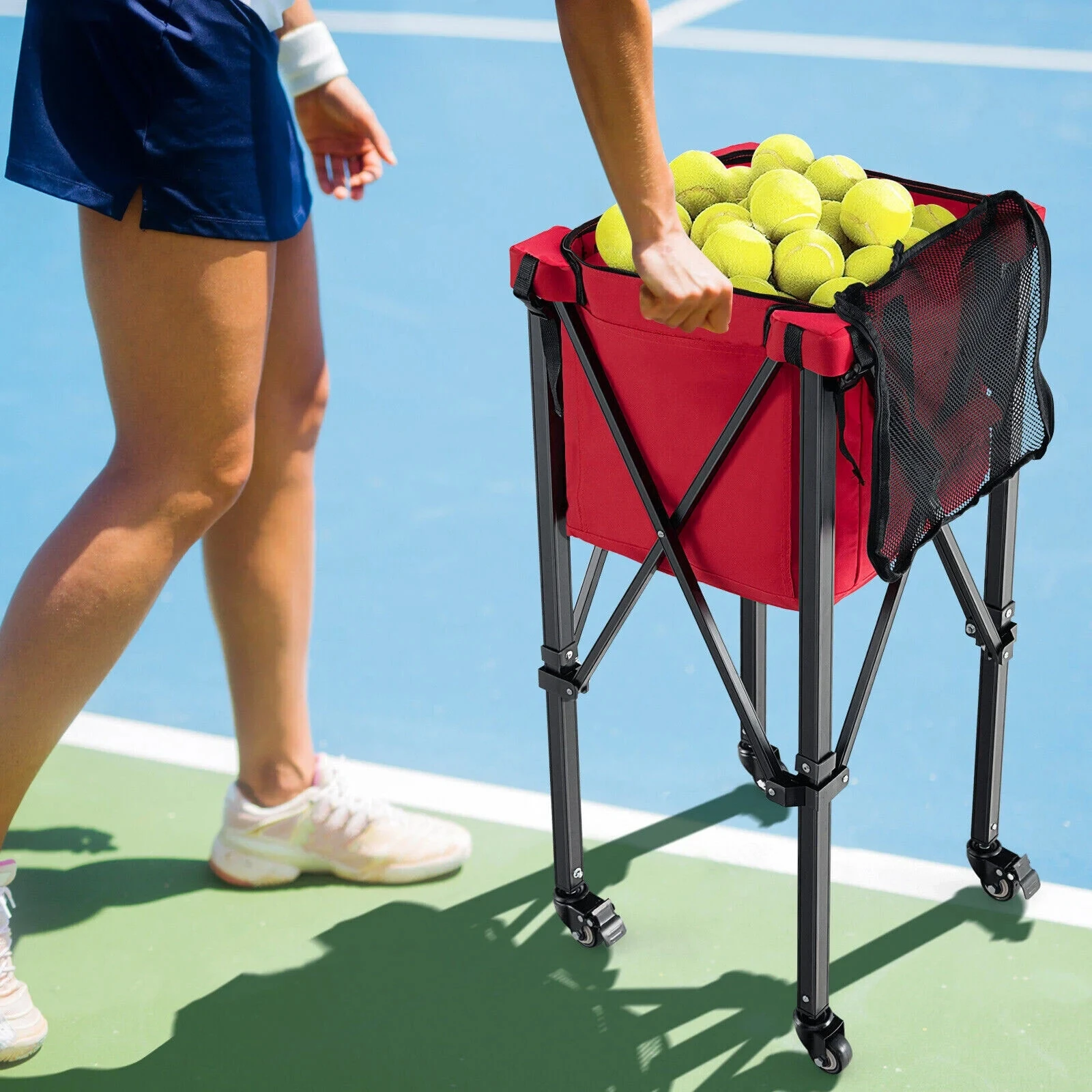 portable folding tennis ball cart basket trolley with carry bag OEM ODM