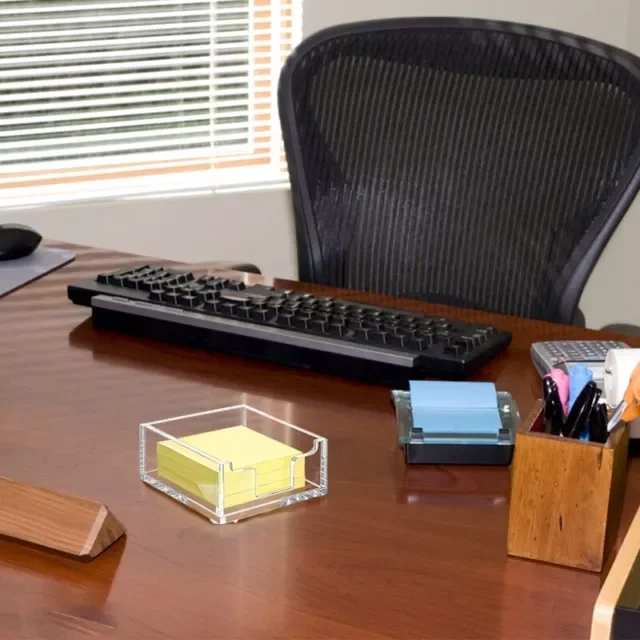 Clear Acrylic Sticky Notepad Holder Desk Accessory for Convenient Dispensing of Notes