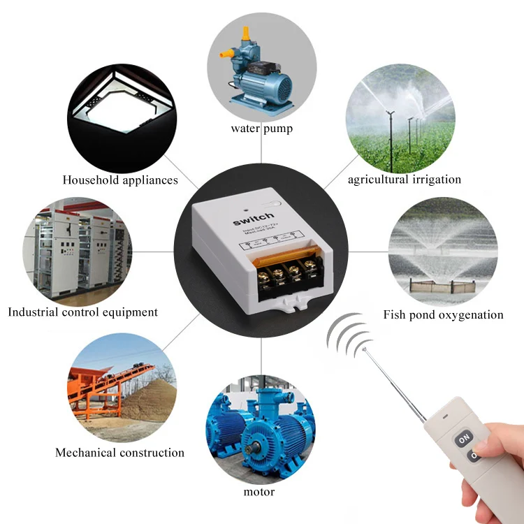 household long range DC 12v 24V 36V 48V 60V 72V Light 40A Relay RF433 Wireless Remote Control Switch for water pump and lamp