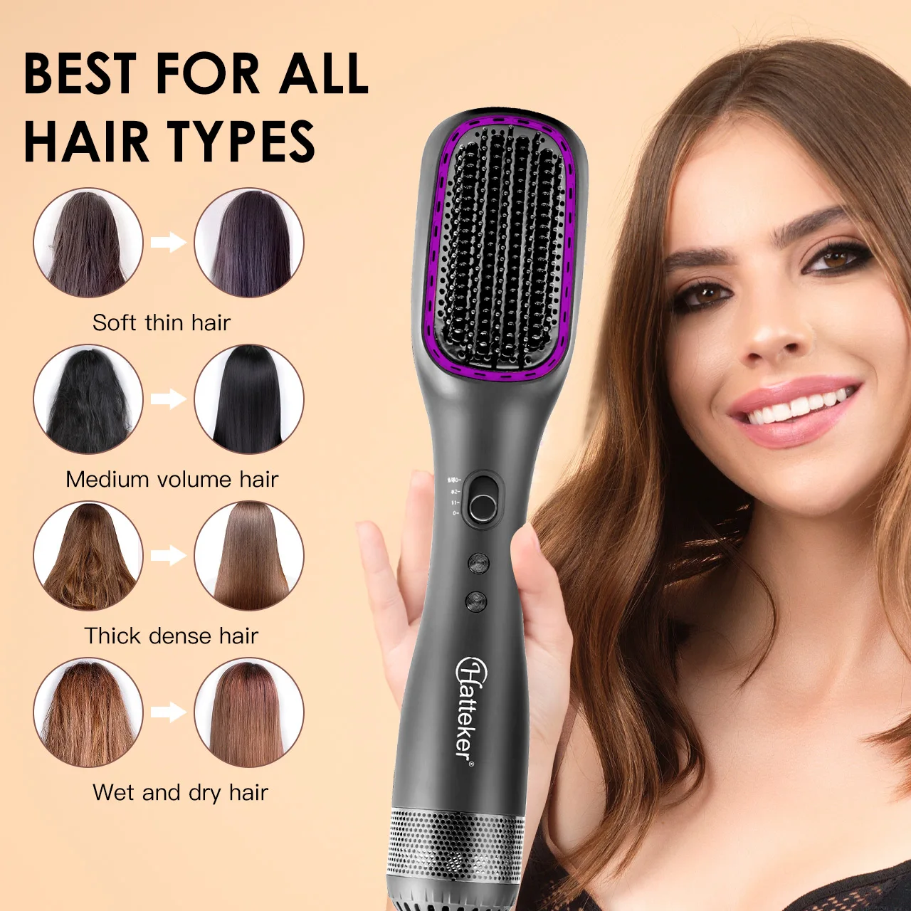 Hatteker Professional Portable Negative Ionic Hair Straightener Brush Electric Hair Brush