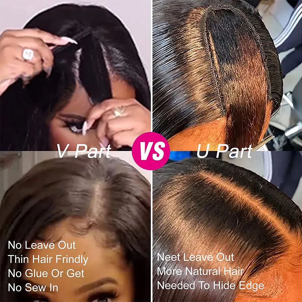 Cheap V part wig v-part U part wig cap no glue no leave out human hair glueless for black women 150% 180% 250%