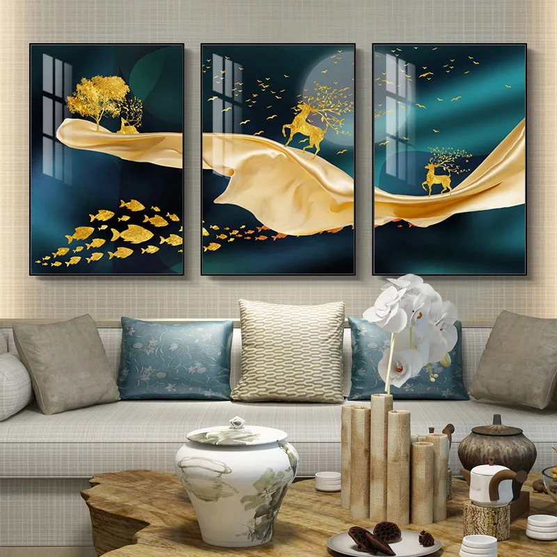 Украшение для гостиной, современная роскошная стеклянная Настенная картина из хрустального фарфора, дивана